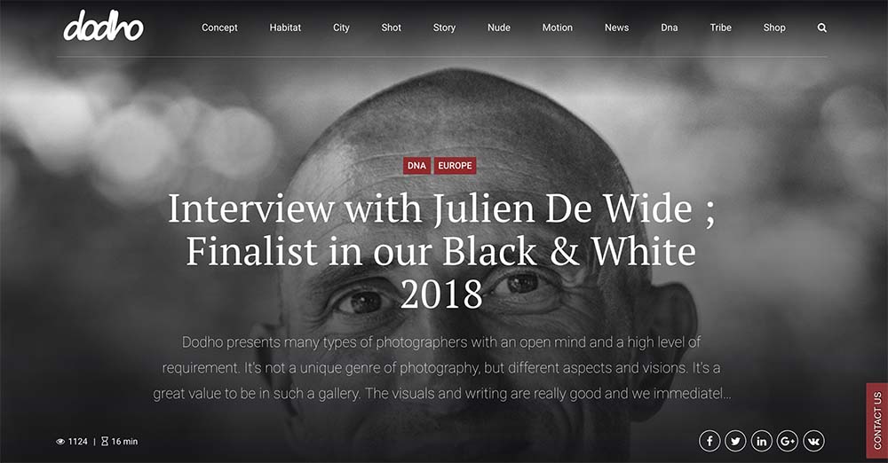 Julien De Wilde Photographer Interview in Dodho magazine Best Photographer 2018